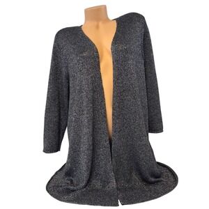 Eileen Fisher Womens LARGE Metallic Knit Open Front Linen Blend Cardigan Sweater